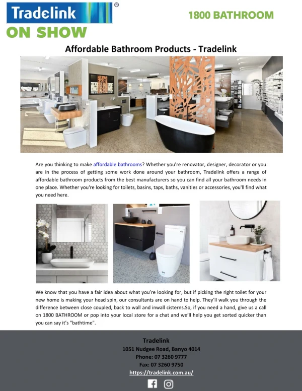 Affordable Bathroom Products – Tradelink