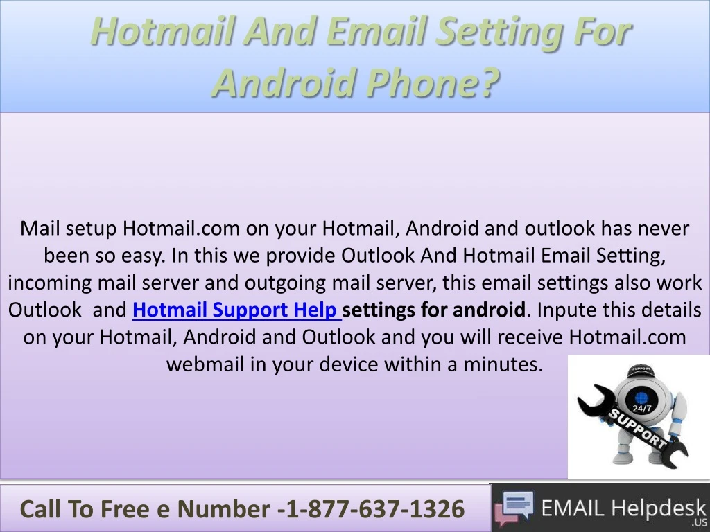 hotmail and email setting for android phone