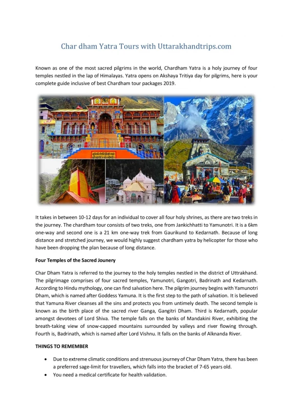 Char Dham Yatra Packages 2019 | Helicopter Chardham Tour Packages
