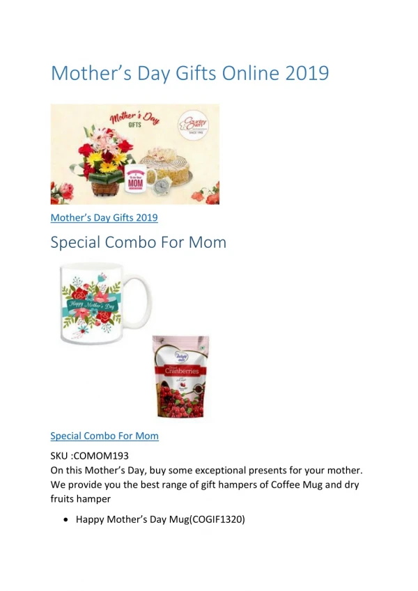 Mothers Day Gifts 2019 to India