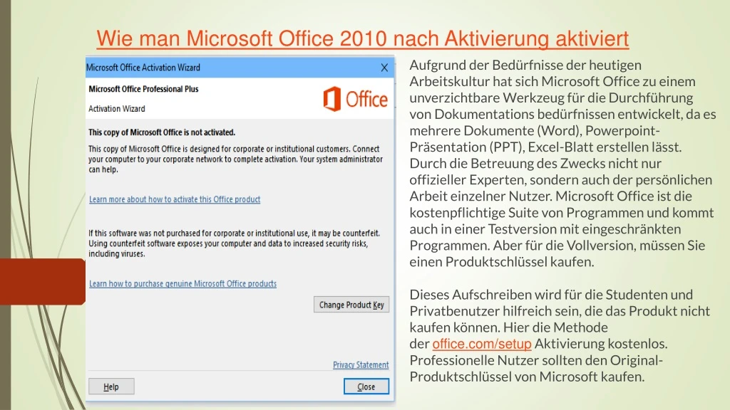 wie man microsoft office 2010 nach aktivierung