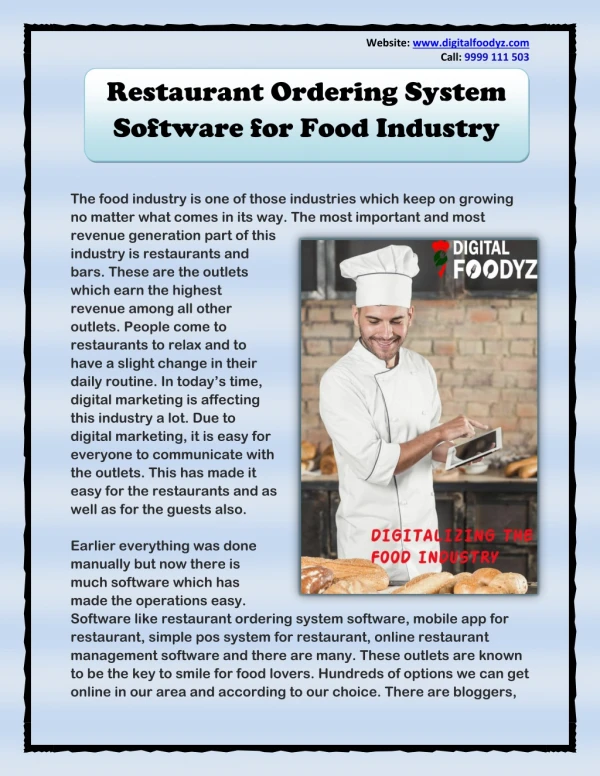 Restaurant Ordering System Software for Food Industry