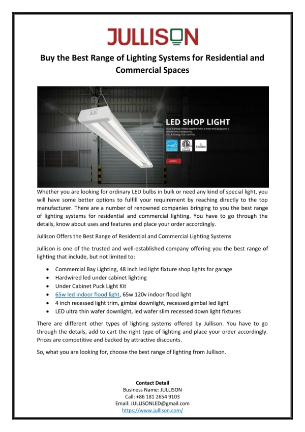 Buy the Best Range of Lighting Systems for Residential and Commercial Spaces