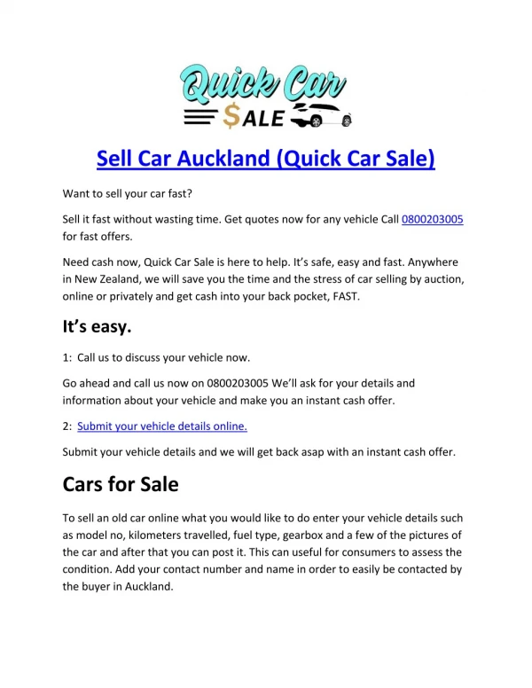 Sell Car Auckland (Quick Car Sale)