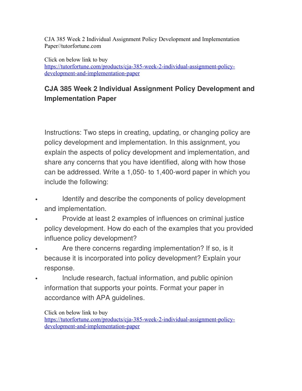 cja 385 week 2 individual assignment policy