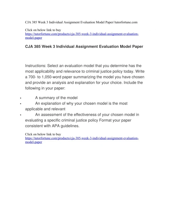 CJA 385 Week 3 Individual Assignment Evaluation Model Paper//tutorfortune.com