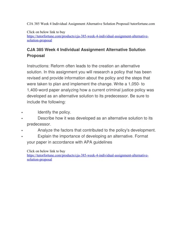CJA 385 Week 4 Individual Assignment Alternative Solution Proposal//tutorfortune.com