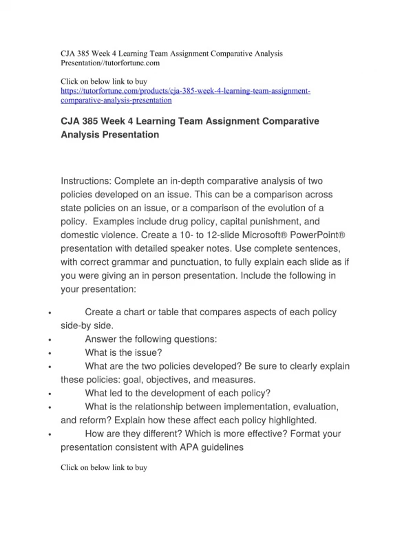 CJA 385 Week 4 Learning Team Assignment Comparative Analysis Presentation//tutorfortune.com