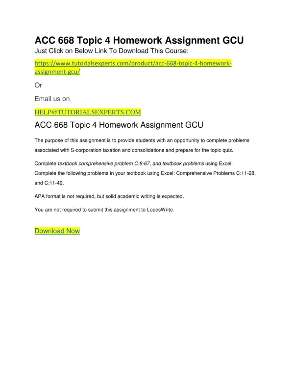ACC 668 Topic 4 Homework Assignment GCU