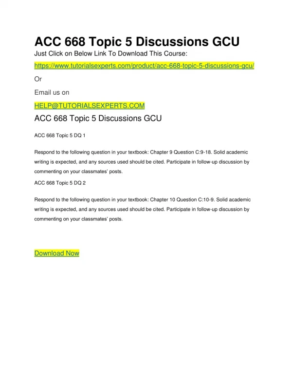 ACC 668 Topic 5 Discussions GCU
