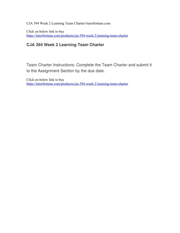 CJA 394 Week 2 Learning Team Charter//tutorfortune.com
