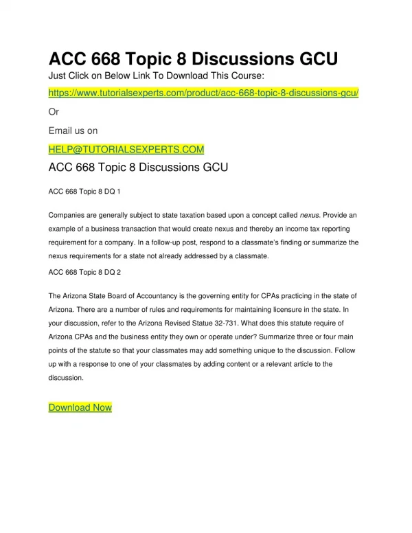 ACC 668 Topic 8 Discussions GCU