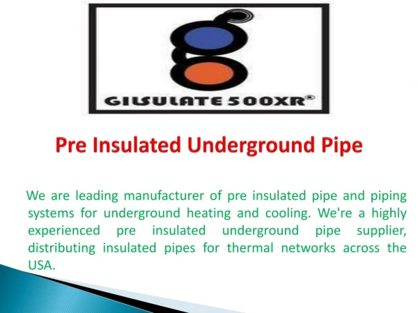 Pre Insulated Underground Pipe - Gilsulate