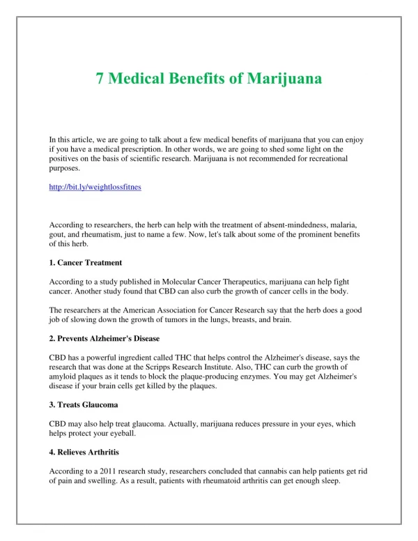 7 Medical Benefits of Marijuana