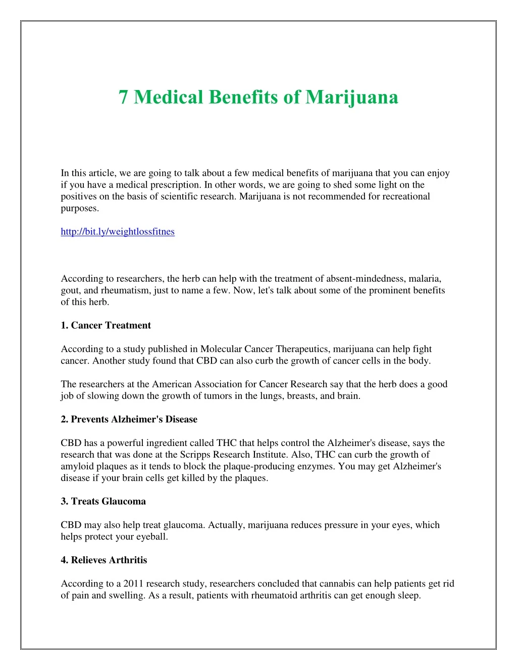 7 medical benefits of marijuana