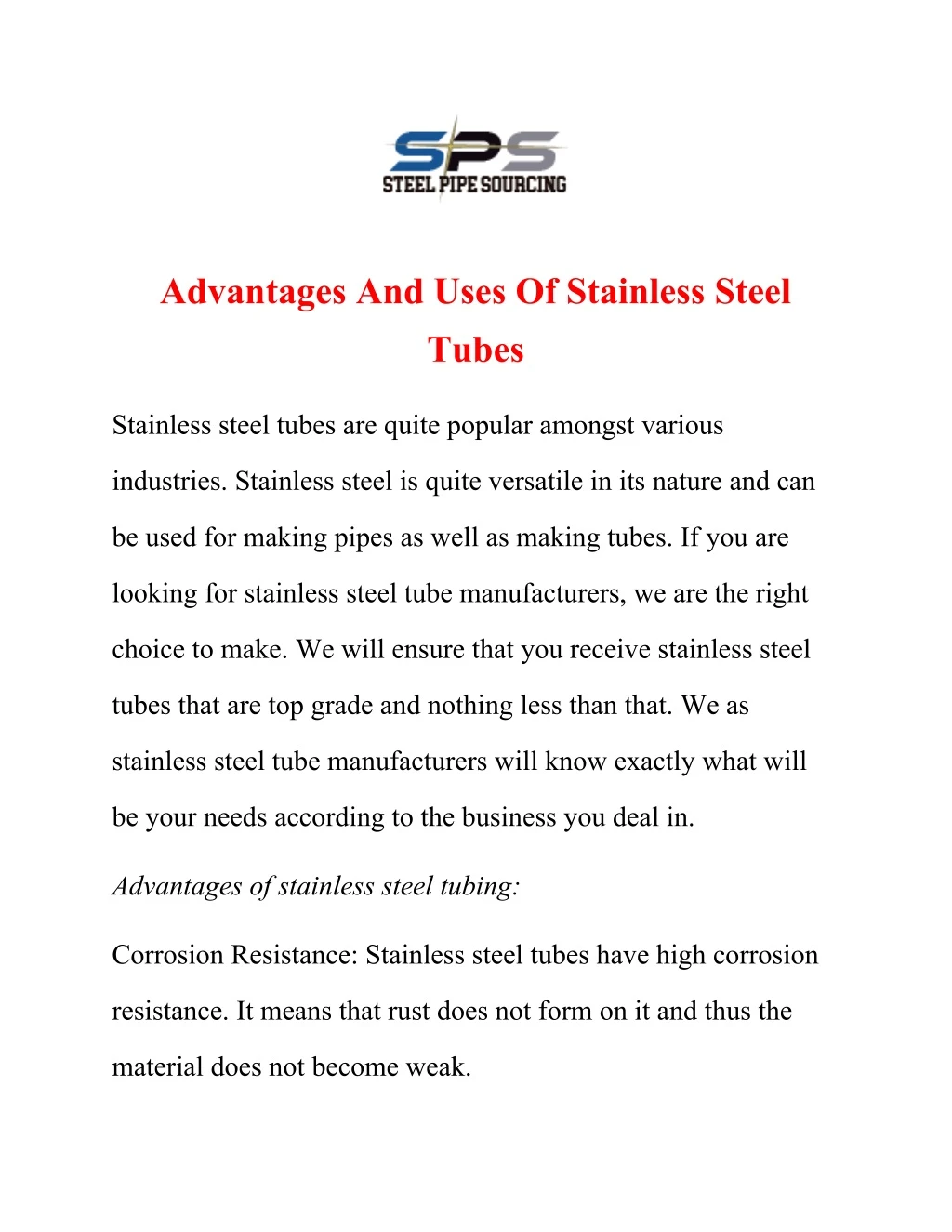 advantages and uses of stainless steel tubes