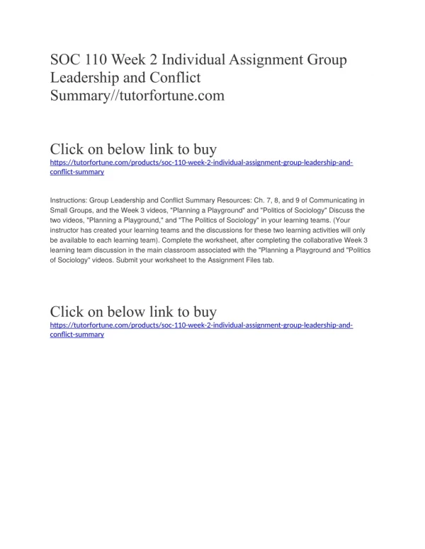 SOC 110 Week 2 Individual Assignment Group Leadership and Conflict Summary//tutorfortune.com