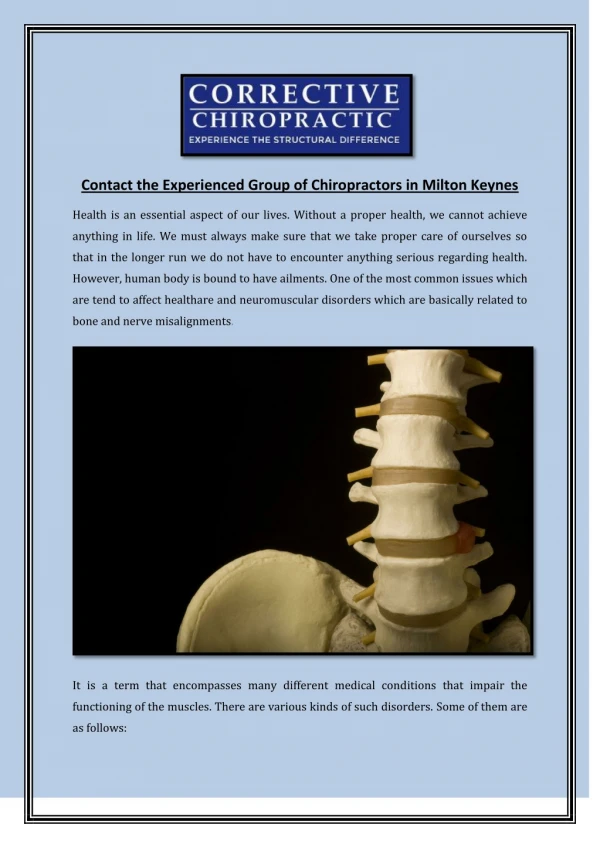 Contact the Experienced Group of Chiropractors in Milton Keynes