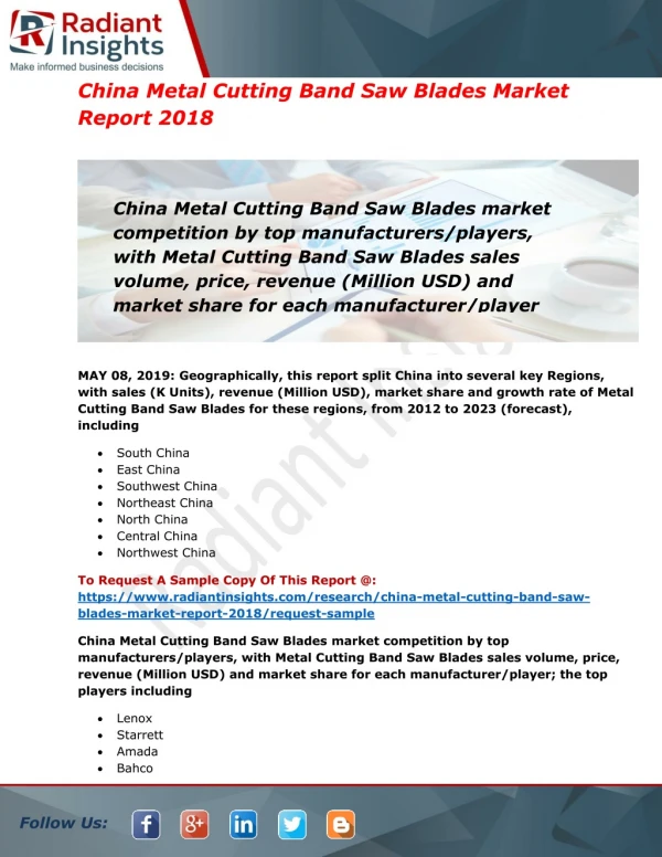 Metal Cutting Band Saw Blades Market Growth Will Increase During The Forecast Period 2019-2023