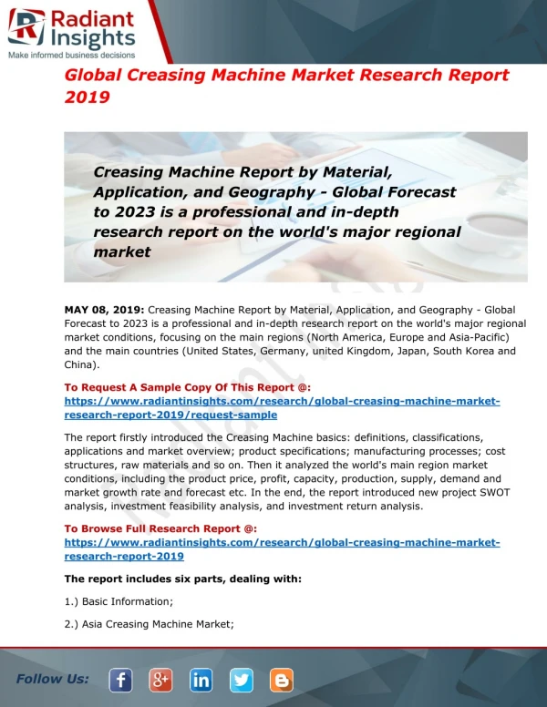 Global Creasing Machine Market Outlook & Global Foresight to 2023