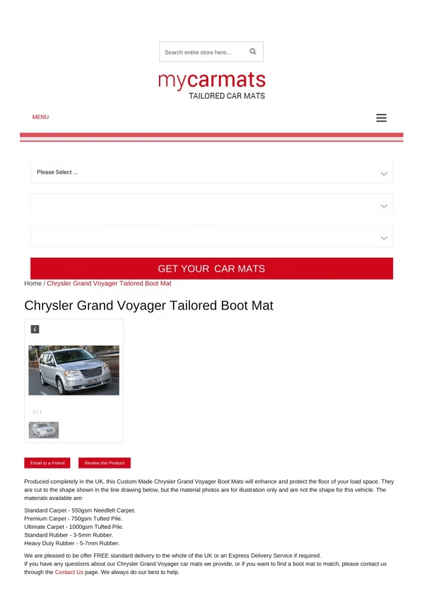 Tailored Chrysler Grand Voyager Boot Mats – Rubber Boot Mats | Car Boot Liners