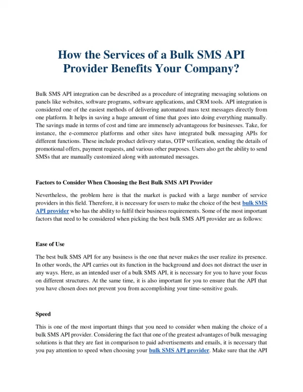 The Services of a Bulk SMS API Provider Benefits Your Company