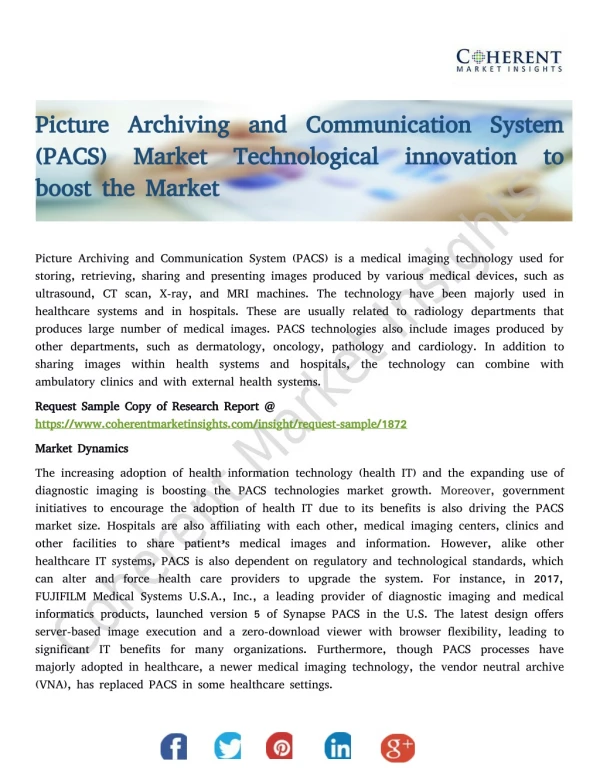 Picture Archiving and Communication System (PACS) Market Technological innovation to boost the Market