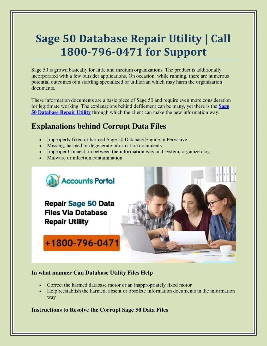sage 50 database repair utility call 1800