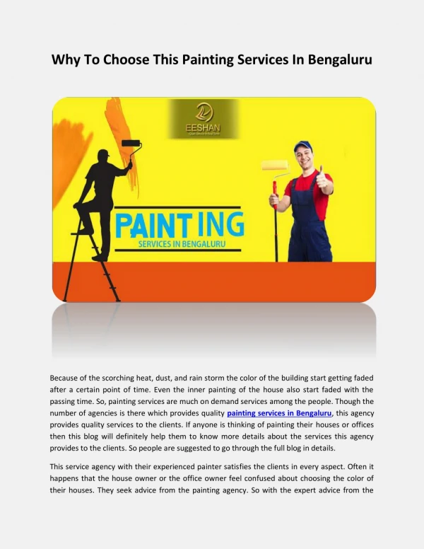 Why To Choose This Painting Services In Bengaluru