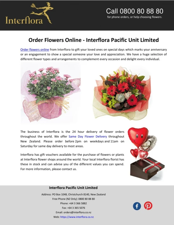 Order Flowers Online - Interflora Pacific Unit Limited