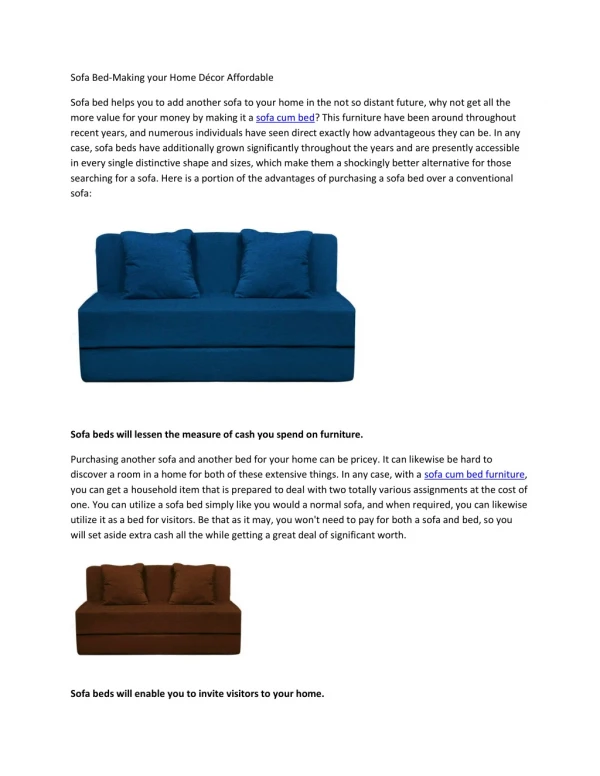 Sofa Bed-Making your Home Decor Affordable