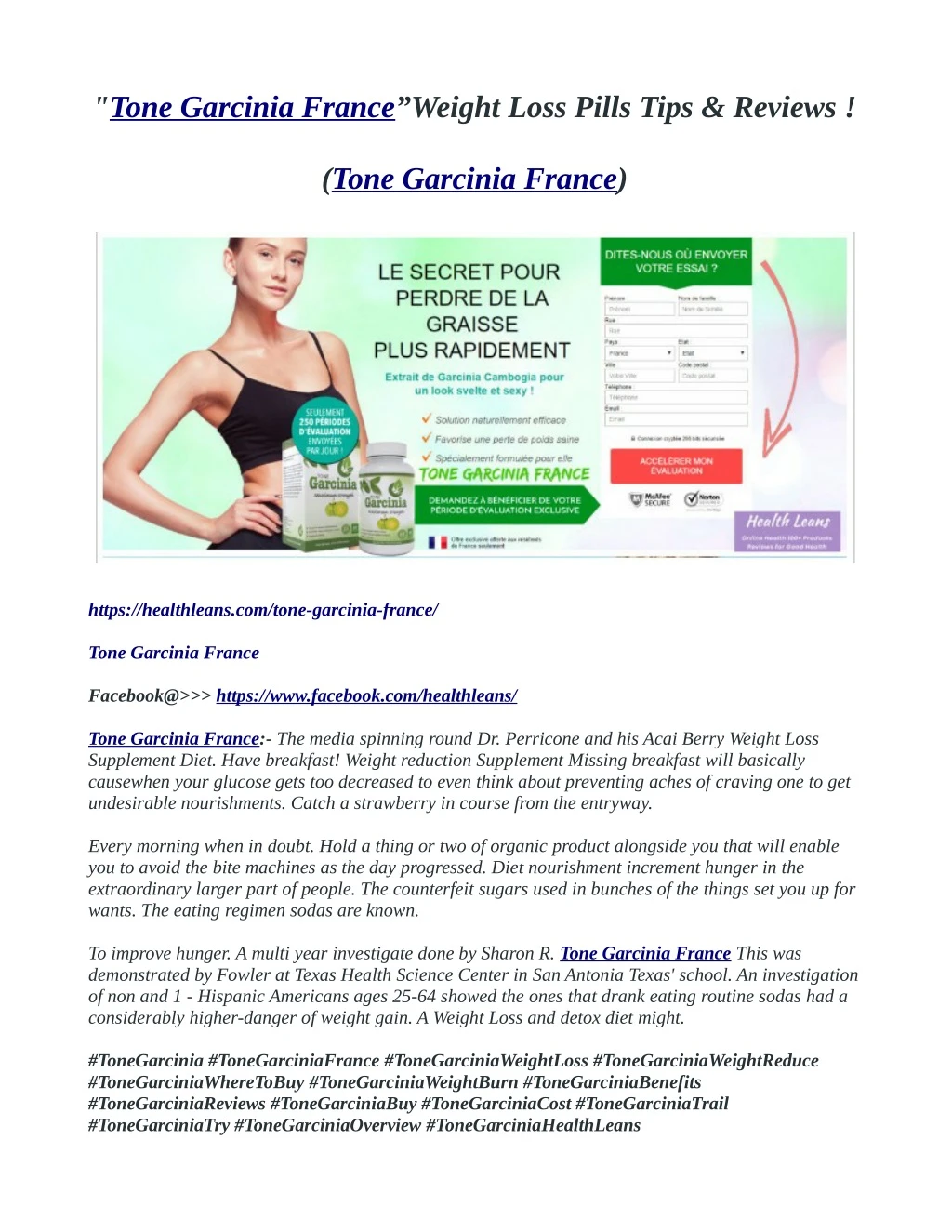 tone garcinia france weight loss pills tips