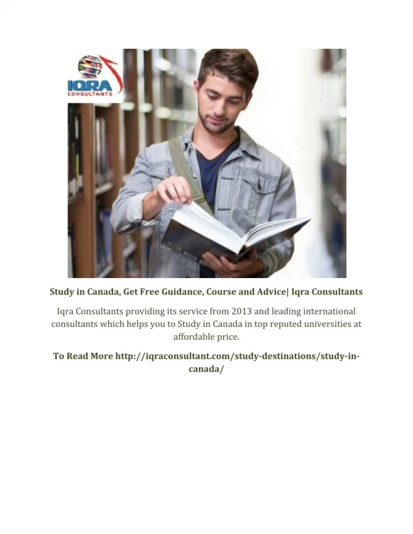Study in Canada, Get Free Guidance, Course and Advice| Iqra Consultants