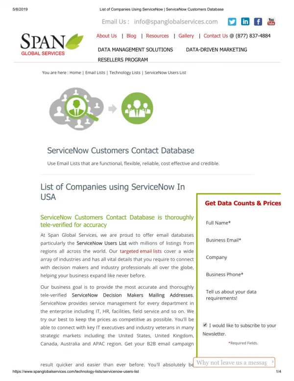 ServiceNow Customers Email List