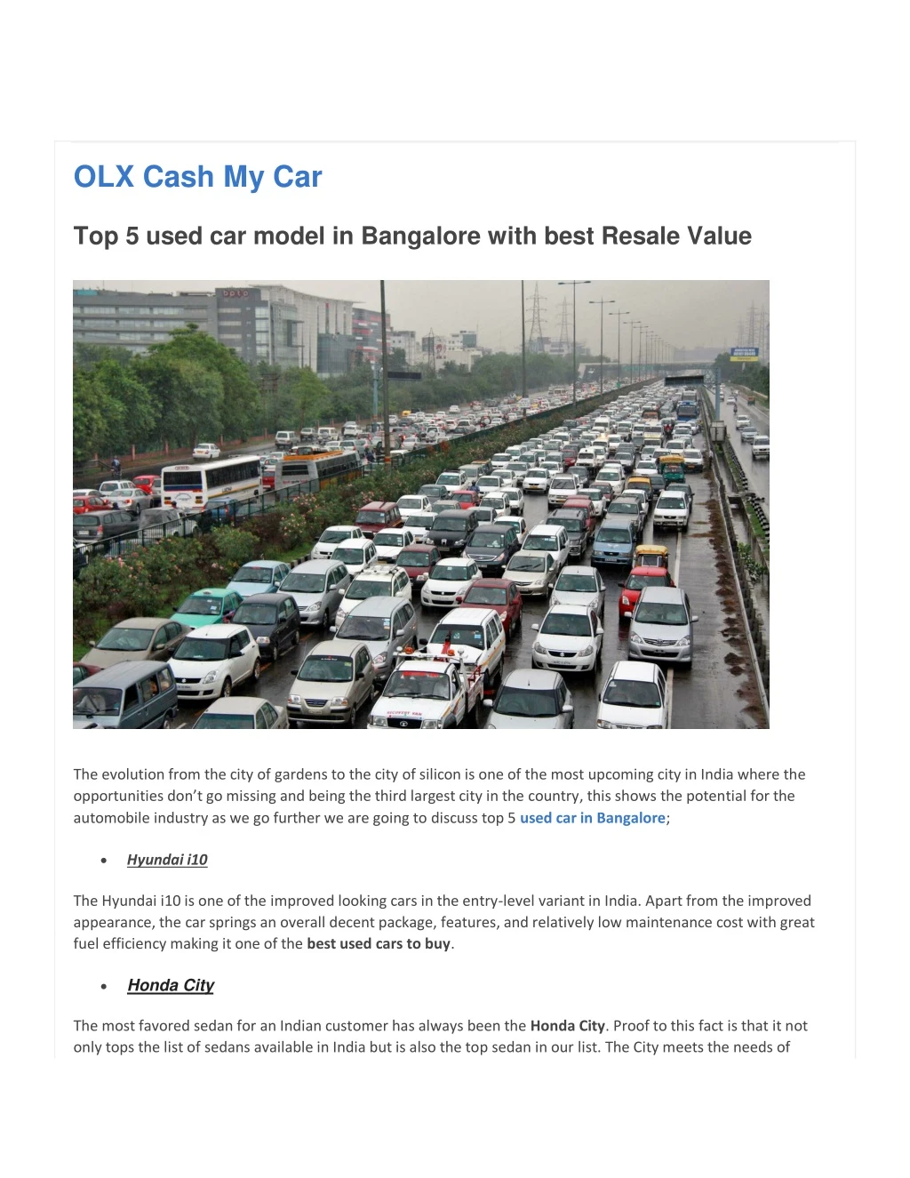 olx cash my car top 5 used car model in bangalore