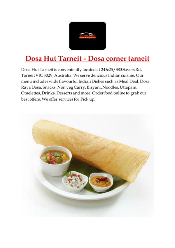 15% Off - Dosa Hut-Tarneit-Tarneit - Order Food Online