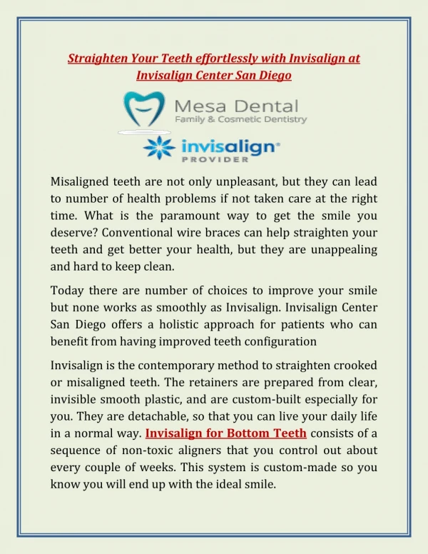 Straighten Your Teeth effortlessly with Invisalign at Invisalign Center San Diego