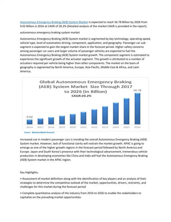 Autonomous Emergency Braking (AEB) System Market