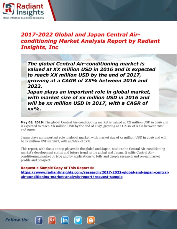 Central Air-conditioning Market Size | Status | Top Players | Trends and Forecast to 2022