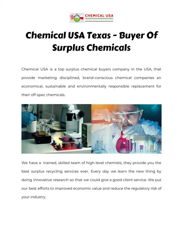 Chemical USA Texas - Buyer Of Surplus Chemicals