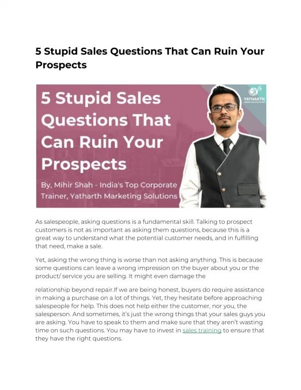 5 Stupid Sales Questions That Can Ruin Your Prospects