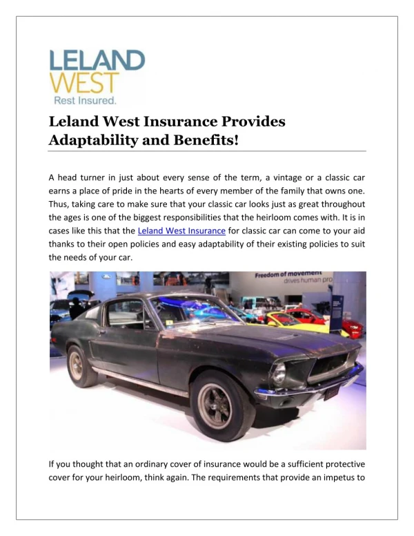 Leland West Insurance Provides Adaptability and Benefits!