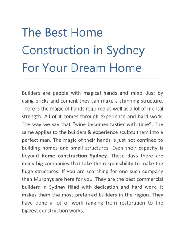 The Best Home Construction in Sydney For Your Dream Home