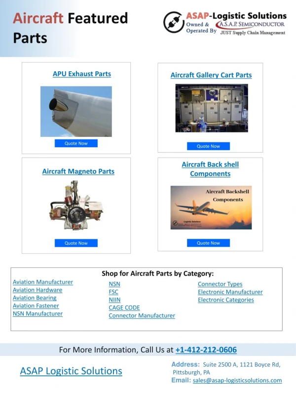 ASAP Logistic Solutions : Featured Aircraft Parts