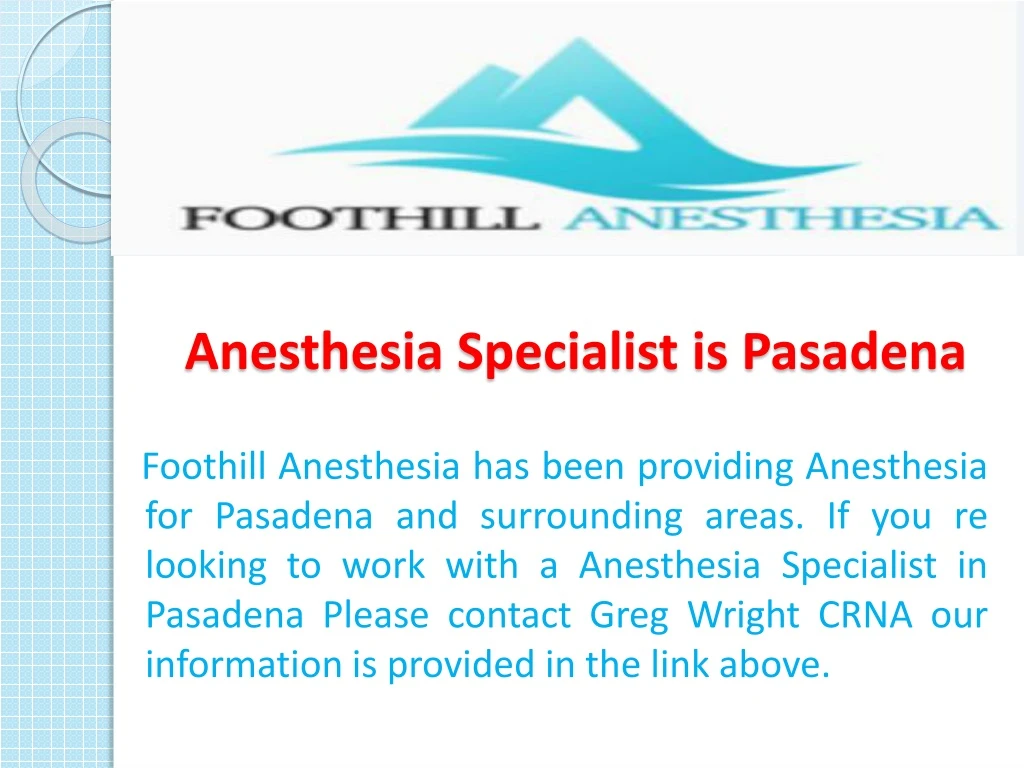 anesthesia specialist is pasadena