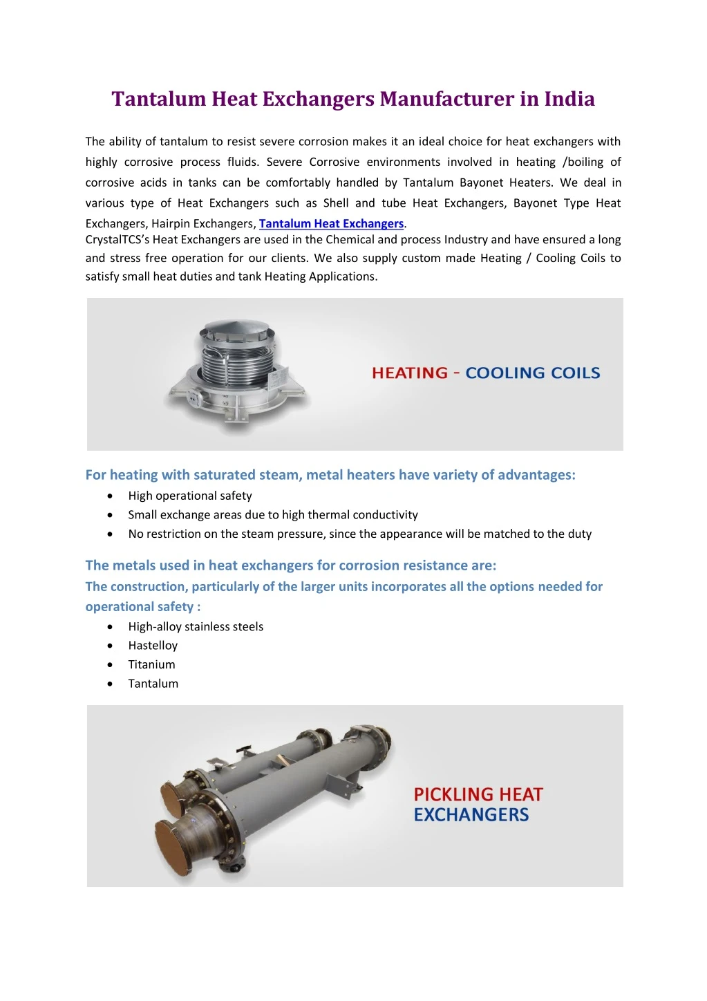 tantalum heat exchangers manufacturer in india