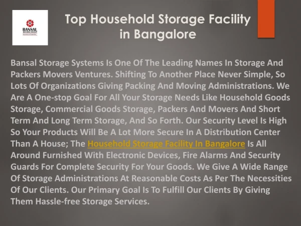 Top Household Storage Facility in Bangalore