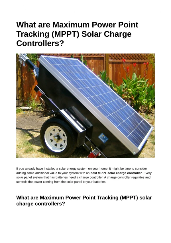 What are Maximum Power Point Tracking (MPPT) Solar Charge Controllers?