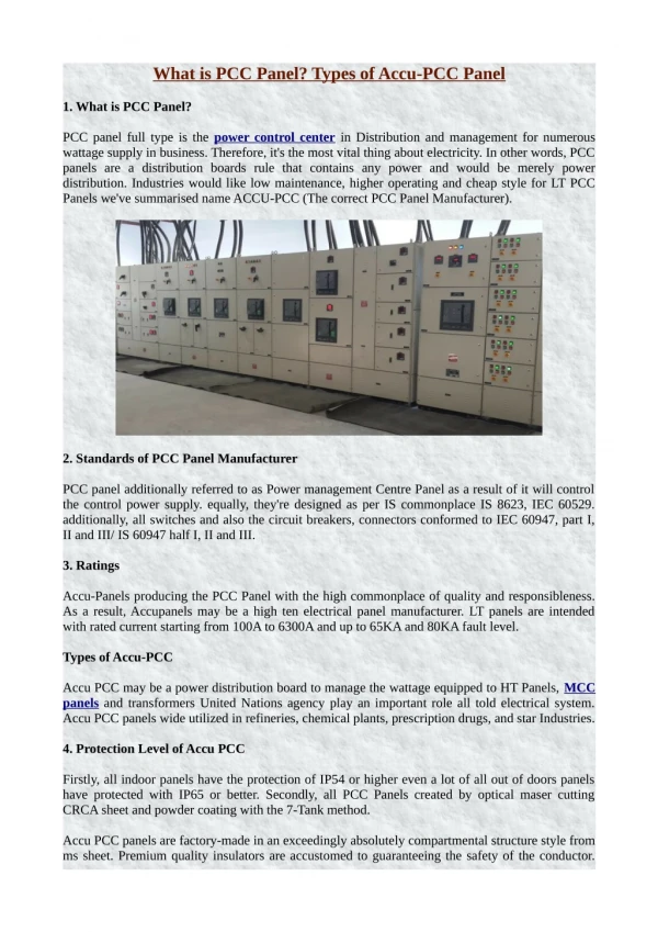 What is PCC Panel? Types of Accu-PCC Panel.