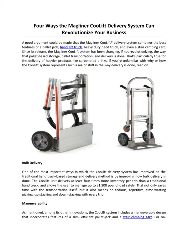 Four Ways the Magliner CooLift Delivery System Can Revolutionize Your Business